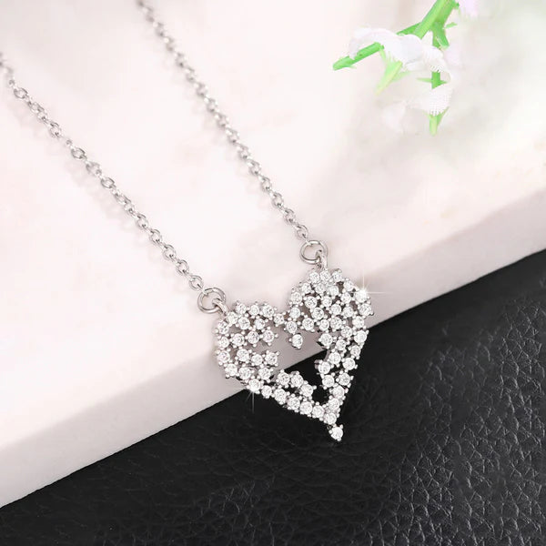 Crystal Pave Heart Charm Necklace