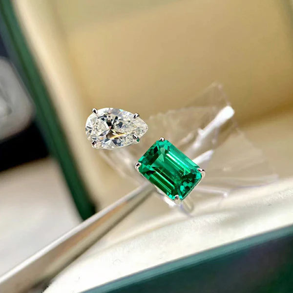 Pear and Emerald Cut Green Gemstone Ring