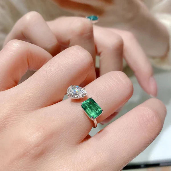 Pear and Emerald Cut Green Gemstone Ring