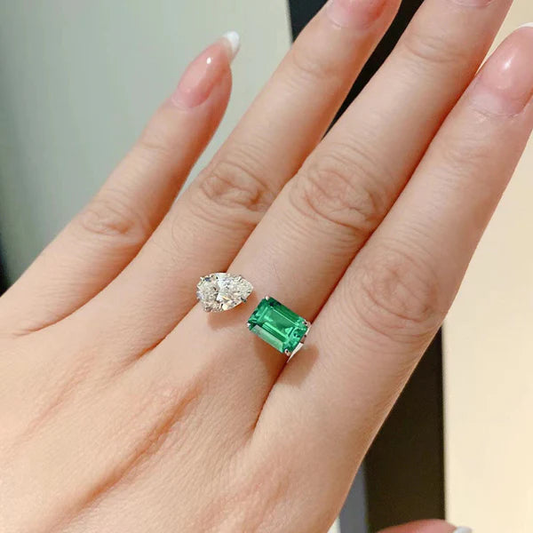 Pear and Emerald Cut Green Gemstone Ring