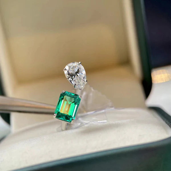Pear and Emerald Cut Green Gemstone Ring