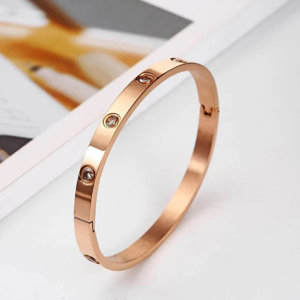 Crystal Love Rose Gold Bangle Bracelet