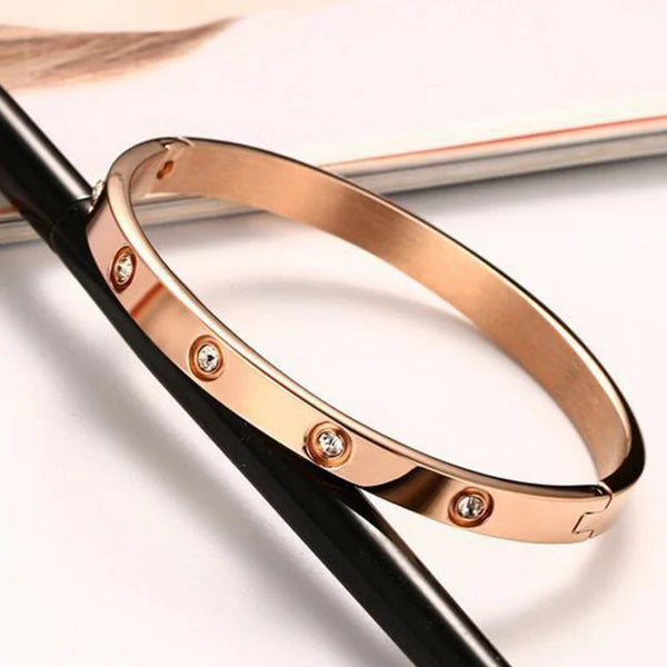 Crystal Love Rose Gold Bangle Bracelet