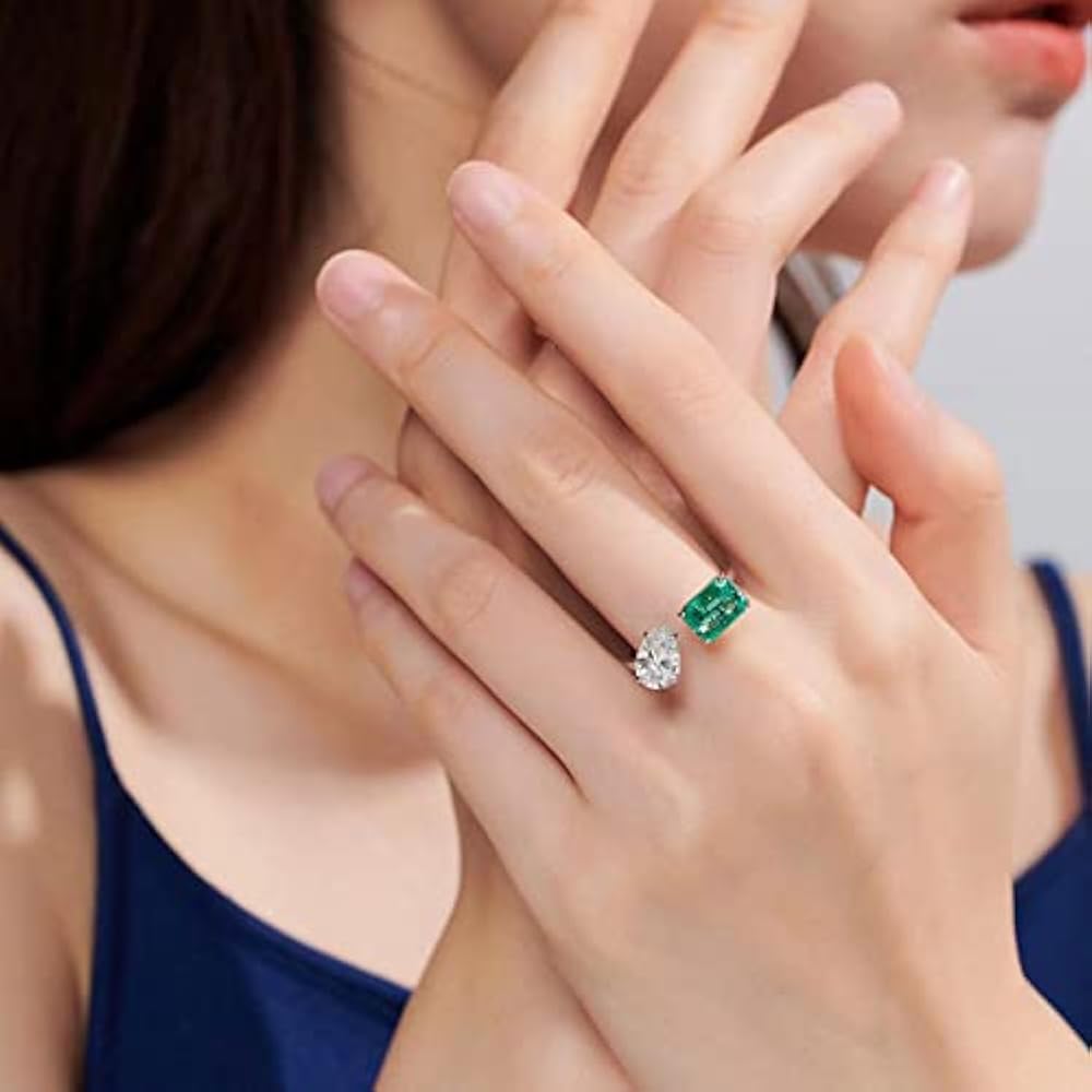 Pear and Emerald Cut Green Gemstone Ring